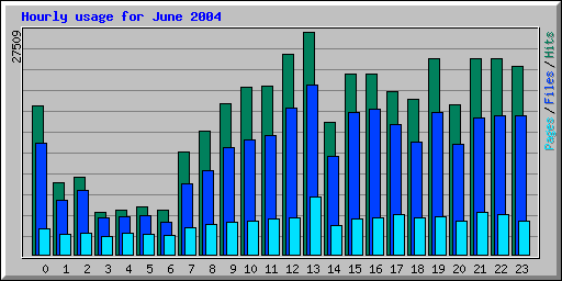 Hourly usage for June 2004